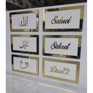 Sabret Şükret Dua Et ve Lafz Seti Pleksi Gold – Beyaz