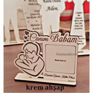 Baba Bebek Silüeti Resimli Plaket, Baba Kucağında Bebek Plaket Baba Çocuk Plaket 10cm Resim İçin